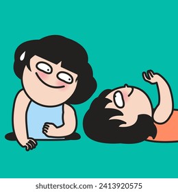 Struggle Woman With Her Real Friend Who Can Not Pick Her Up When Fallen, But Lay Down Right Beside You Concept Card Character illustration