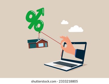 Struggles with inflated interest rate rising house prices, real estate inflation. Vector illustration