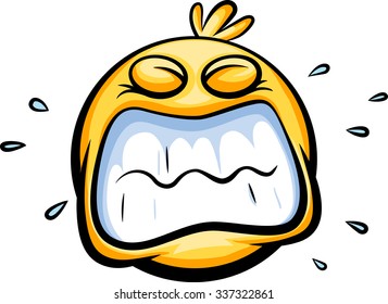 Struggling Baring Emoji. Stressed Smiley In Situation Of Hardship. Overcoming, Business Competition Or Strength Concept. Vector Illustration Isolated On White Background.