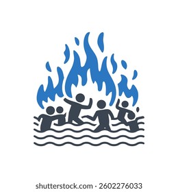 Struggling in Fire Icon On White Background