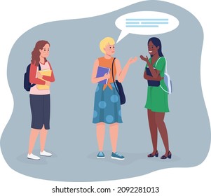 Struggling to make besties in school 2D vector isolated illustration. Social awkwardness. Schoolgirl being ignored by teenagers flat characters on cartoon background. Social failure colourful scene