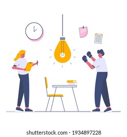 struggling with new idea web template, cartoon style Screen web template for mobile phone, landing page, template, UI, web, mobile app, poster, banner, flat Vector illustration