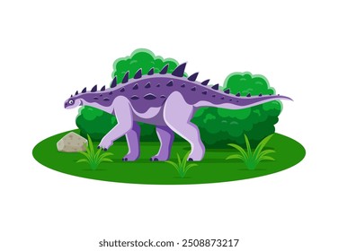 Personaje de dinosaurio prehistórico Struthiosaurus. Género de Vector de dibujos animados aislados de dinosaurios anquilosáuridos del período cretácico tardío. Antiguo reptil herbívoro animal con cuerpo blindado entre el follaje