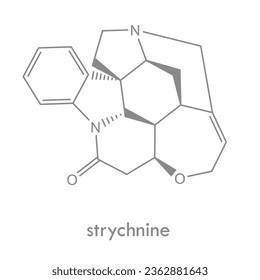 Strychnine structure. Molecule of toxic alkaloid used as a pesticide.