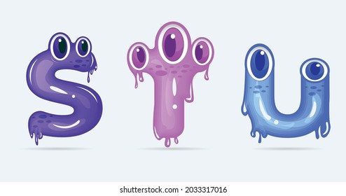 STU funny monster cartoon letters. Vector illustration.