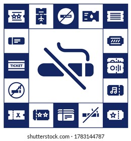 conjunto de iconos stub. 17 iconos de stub rellenos. Billetes incluidos, No fumar, Iconos de tickets