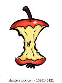 Stub of red apple. Vector cartoon illustration. Isolated on white.