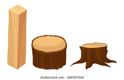 Stub and Sided Timber as Material for Carpentry Vector Set