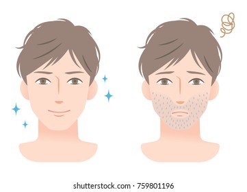 stubble beard young man before and after shaving