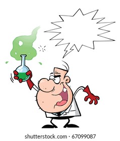 Stubbly Male Caucasian Mad Scientist Holding Up A Green Potion In A Flask