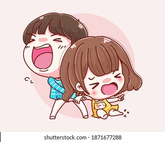 Stubborn girl crying and vector character design.