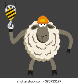 Stubborn Lamb Builder. Sheep professional character. Vector illustration of stubborn constraction worker.