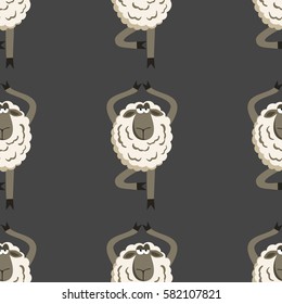 Stubborn Lamb in Yoga Tree Pose. Vector illustration of sheep seamless pattern.