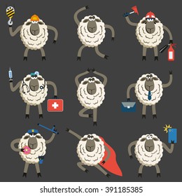 Stubborn Lambs Professional Character Vector Set. Vector illustration of different stubborn sheep pose and role.