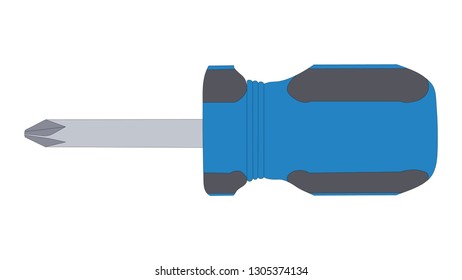Stubby Phillips head screwdriver with blue and black handle