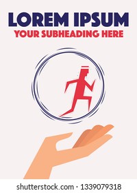 Stuck in Circle. Man running in Hamster wheel. Vector illustration of a hand.