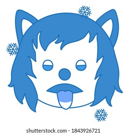 stuck emoticon with hanging frozen tongue, simplistic facial expression vector illustration, wolf cartoon character, simple hand drawn line icon from a set