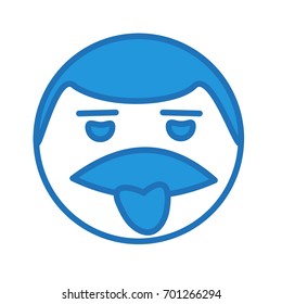 stuck emoticon with hanging frozen tongue, simplistic facial expression vector illustration, circle or ball shaped cartoon character, simple hand drawn line icon from a set, eps 10