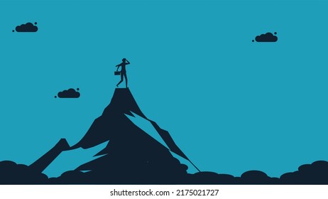 Stuck on a stock mountain. silhouette of a man stuck on a mountain vector