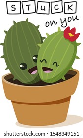 Stuck on you cactus vector. Valentine's day illustration.