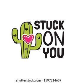 stuck on you hug pun cactus heart valentine theme graphic design vector for greeting card and t shirt print template