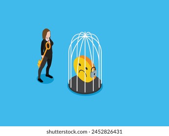 Stuck or trapped, fixed mindset or metal illness problem, anxiety or depression, fixed mindset or metal illness problem, anxiety or depression 3d isometric vector illustration