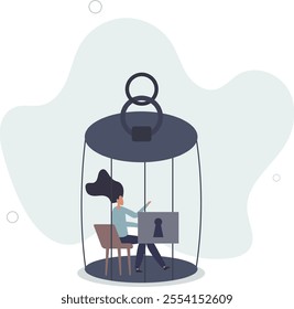 Stuck or trapped, fixed mindset or metal illness problem, anxiety or depression, solitude and loneliness, fear to get outside concept.flat characters.