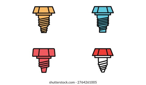 Stud Bolt Line art vector set minimal color shapes