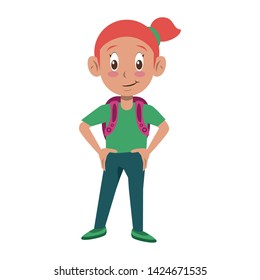 Studen girl greeting with backpack cartoon vector illustration graphic design