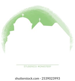Studenica Monastery  white silhouette on background of pastel shape isolated