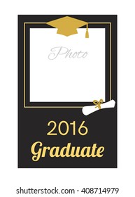 Student 2016 Graduation Photo Frame. Greeting Card Design. Graduation Celebration. Graduation Ceremony  Party Invitation. Vector Flat Design.