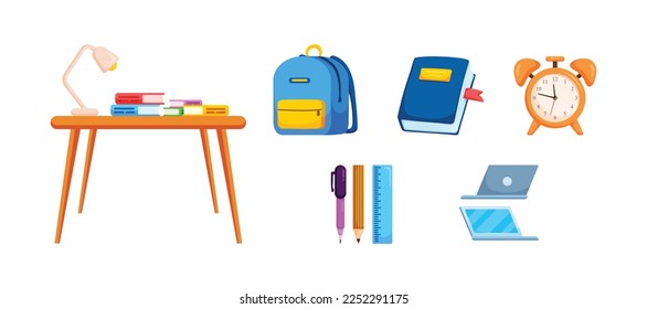 Student accessories in cartoon character,element of children study stuff.,on white background