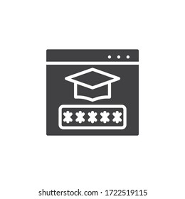 Passwort für Studierende, Vektorsymbol. volles Flachzeichen für mobiles Konzept und Webdesign. E-Learning Login-Authentifizierungssymbol. Symbol, Logo-Abbildung. Vektorgrafik