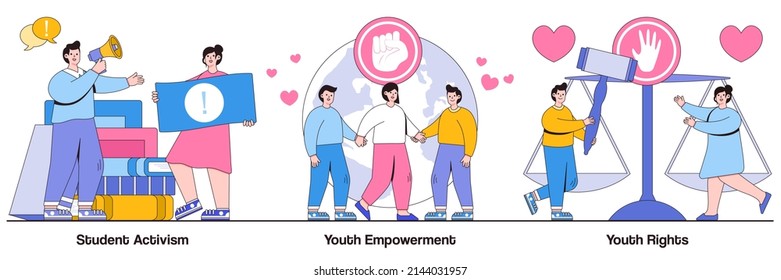 Student Activism, Youth Empowerment, Youth Rights Concepts With People Characters. Social Movement Abstract Vector Illustration Pack.