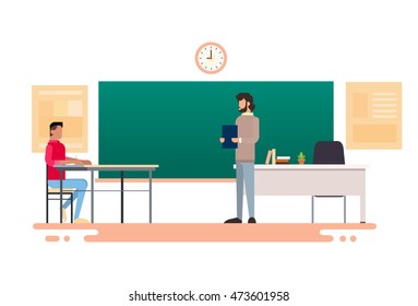 Student Answer Over Chalkboard University Education Flat Vector Illustration