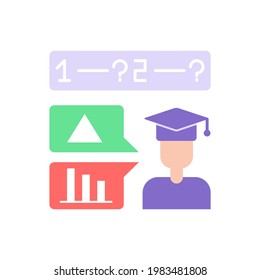 Student answers question vector flat color icon. Math problem solution. Education and studying. Skill development, learning course. Cartoon style clip art for mobile app. Isolated RGB illustration