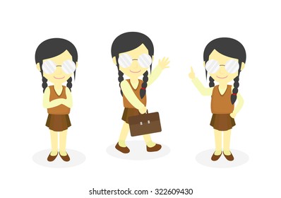 Student Asian Girl Cartoon isolated on white background. Vector illustration 