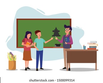 Student ask something to teacher. Concept for school education, Flat style vector illustration isolated on white background, suitable for wallpaper, banner, book illustration