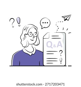 Um aluno fazendo e respondendo perguntas durante a sessão de estudo, pronto para usar ilustração desenhada à mão