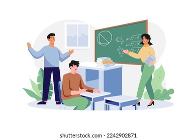 Student Attending Maths Class Illustration concept on white background