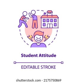 Student attitude concept icon. Poor pupils behavior. Problem in public schools abstract idea thin line illustration. Isolated outline drawing. Editable stroke. Arial, Myriad Pro-Bold fonts used