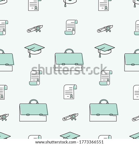 Student attributes. Vector line symbols. Background, template for a thematic site. Seamless pattern