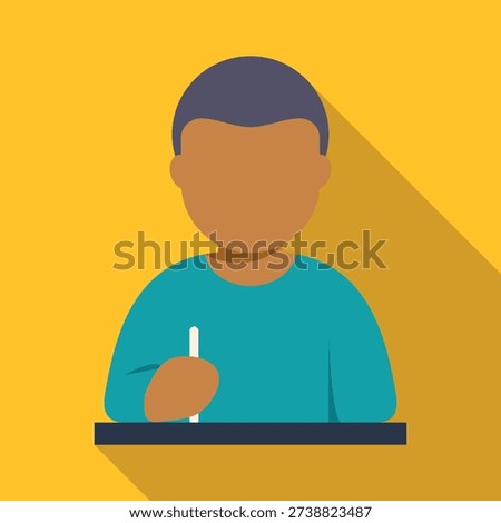 Student avatar learning and writing at a desk, creating a concept of education