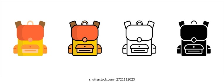 Ícones de mochila para estudantes definidos para atividades diárias na escola
