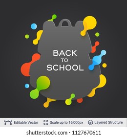 Student backpack silhouette and text. Back to school badge sticker with bright stripes.