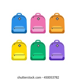 Student bag, backpack colorful set of icons. Back to school concept