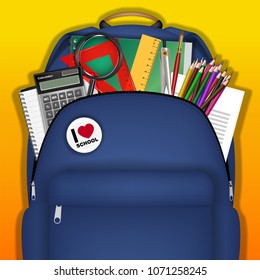 A student bag with study object inside vector