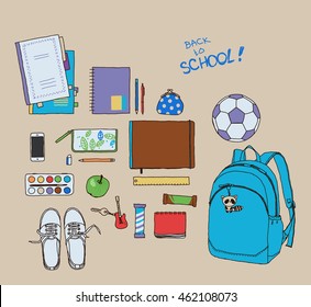 Student bag. Vector hand-drawn sketch.