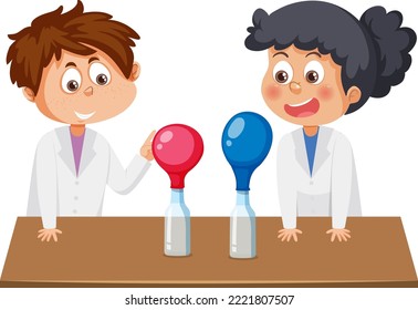 Student with baking soda and vinegar experiment illustration