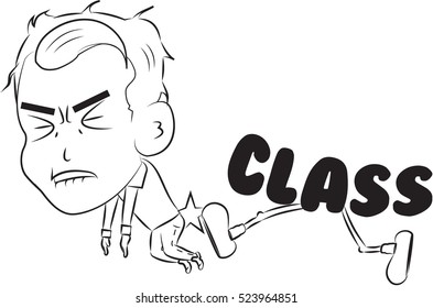 Student being kick by class, contour illustration / Editable Eps 10